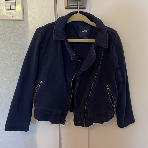Gap sweatshirt cotton fleece navy moto jacket, size XS (4-5) - Picture 2 of 5